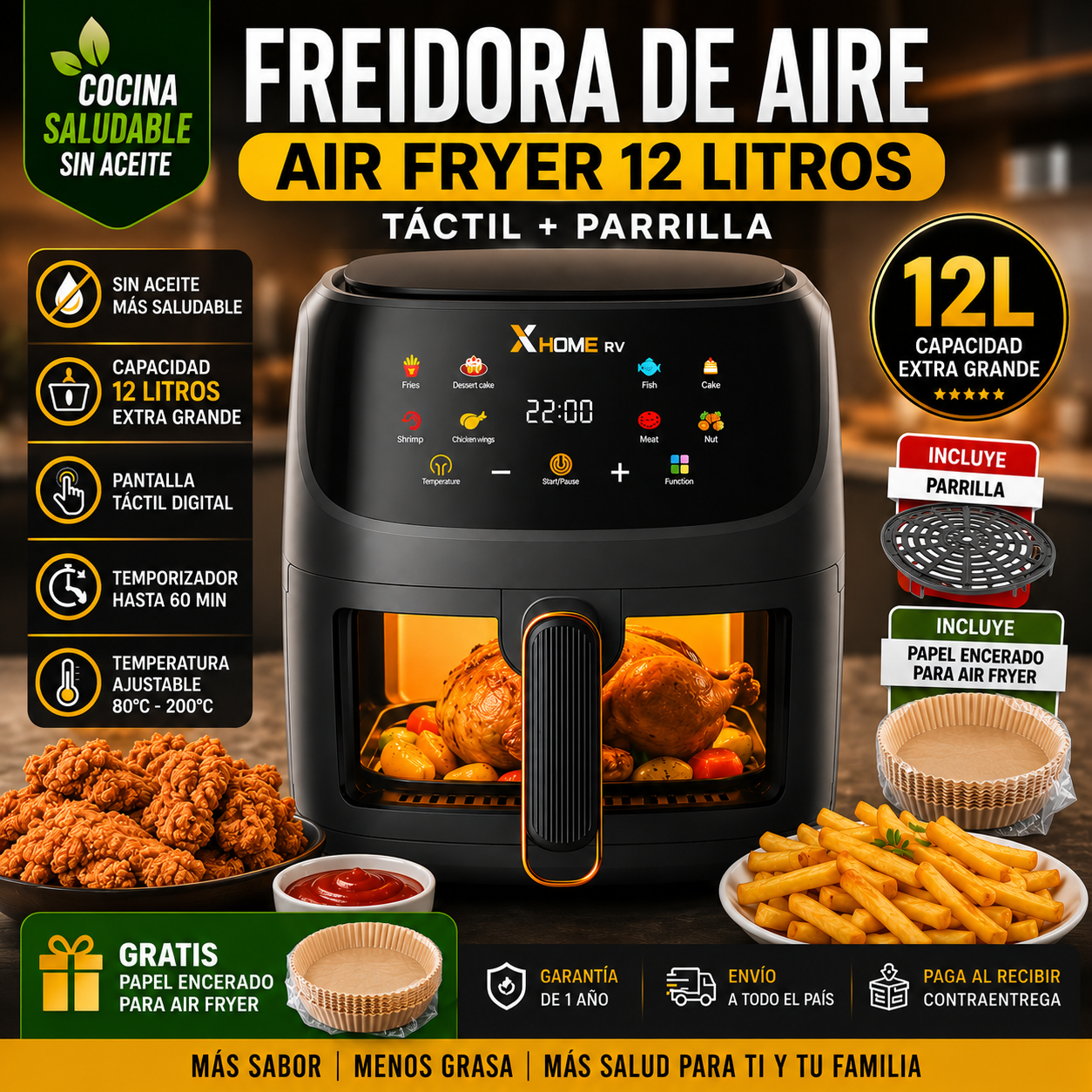 Freidora De Aire Olla Air Fryer 12 Litros