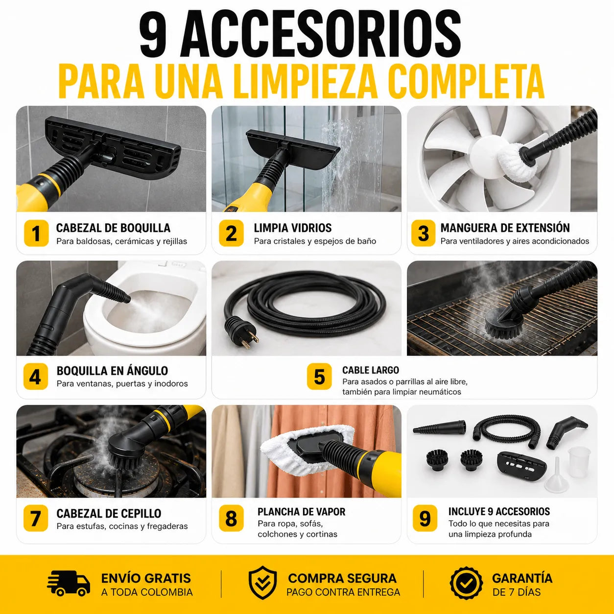Limpiador a Vapor Multiusos ORIGINAL+9 accesorios GRATIS