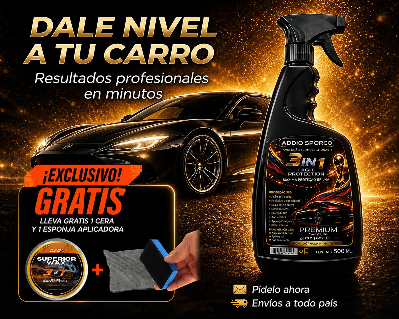 Recubrimiento Cerámico 3 En 1 en 500 ml + Cera y Esponja Gratis